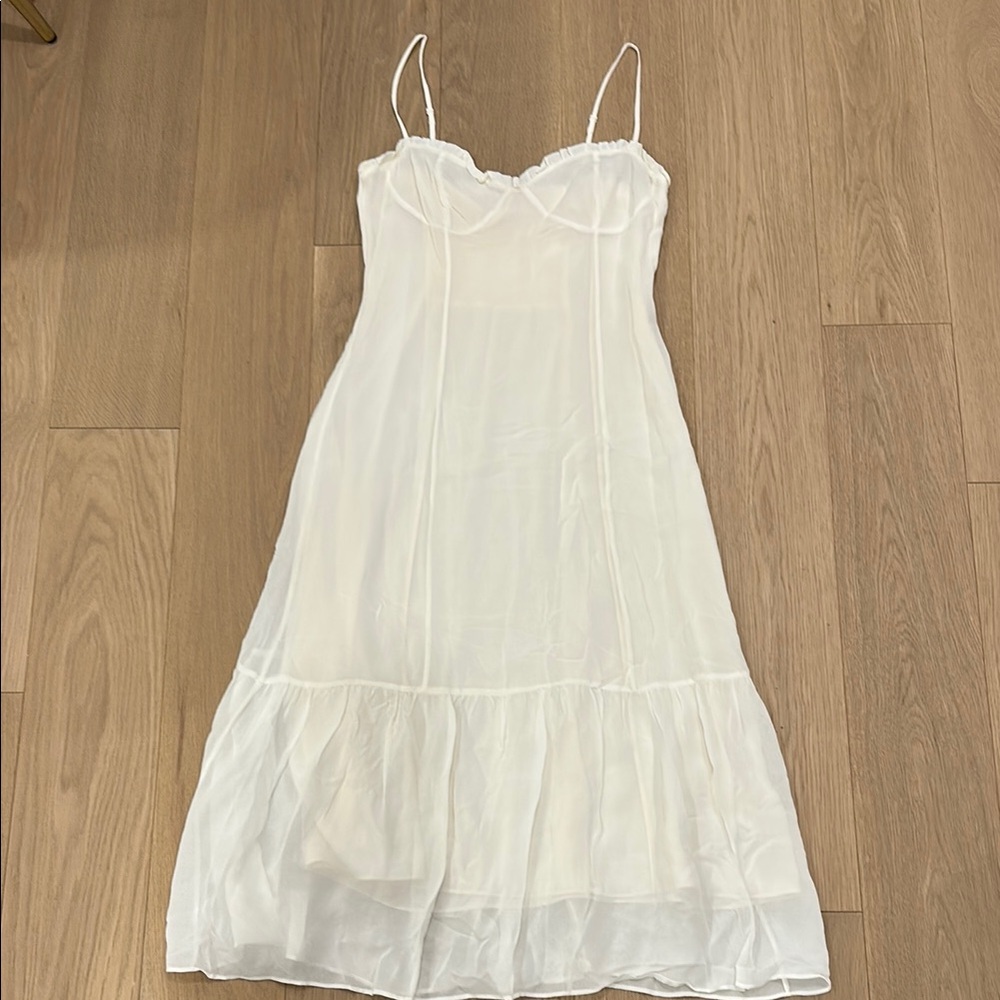 Wilfred White Chemise Slip Dress with Tiered Ruffle
